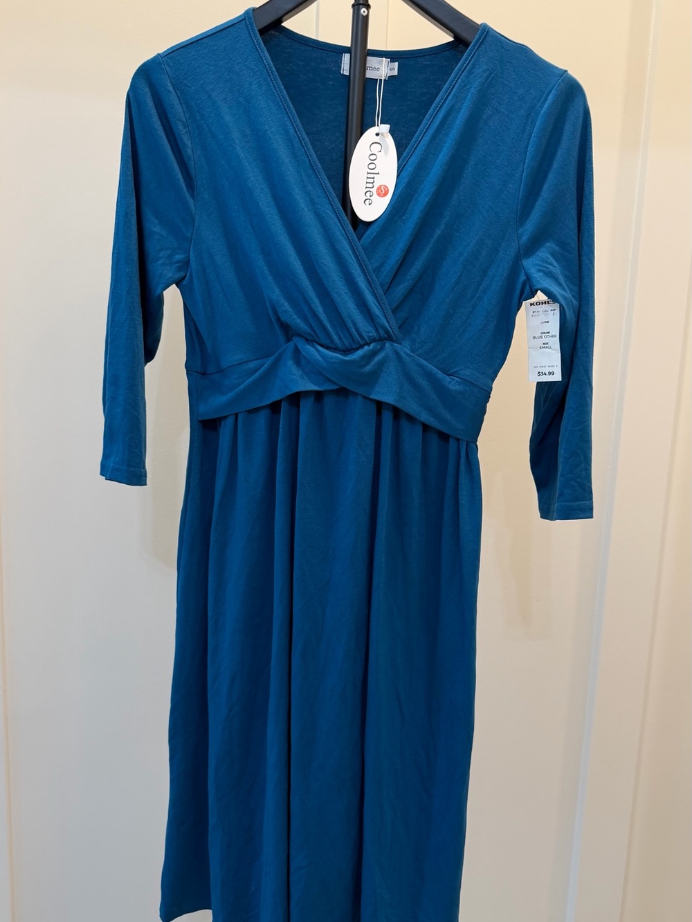 Teal Wrap-Front Midi Dress